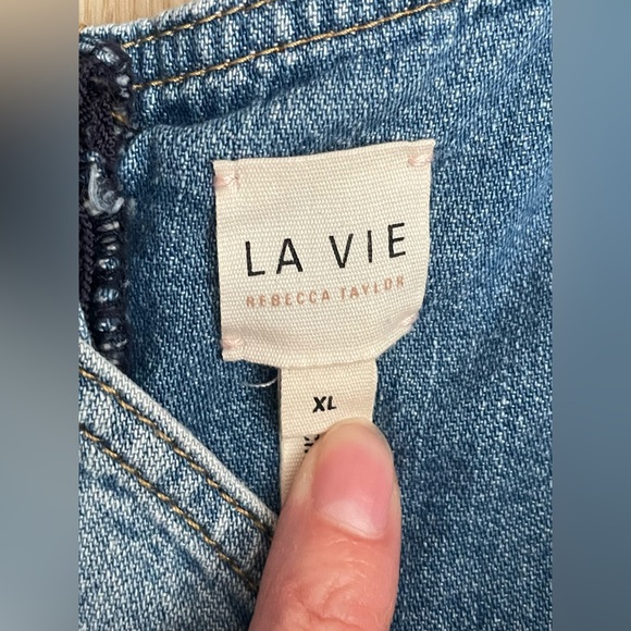 Rebecca Taylor Blue Denim Button Front Dress XL 90s Revival Cutout Waist Midi - Picture 12 of 14